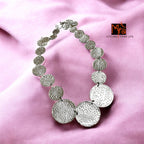 Silver Coin-Patterned Beaten Necklace & Earrings