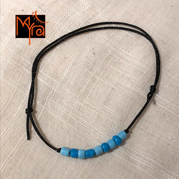 Black String Anklet with Beads : Light Blue, Deep Blue