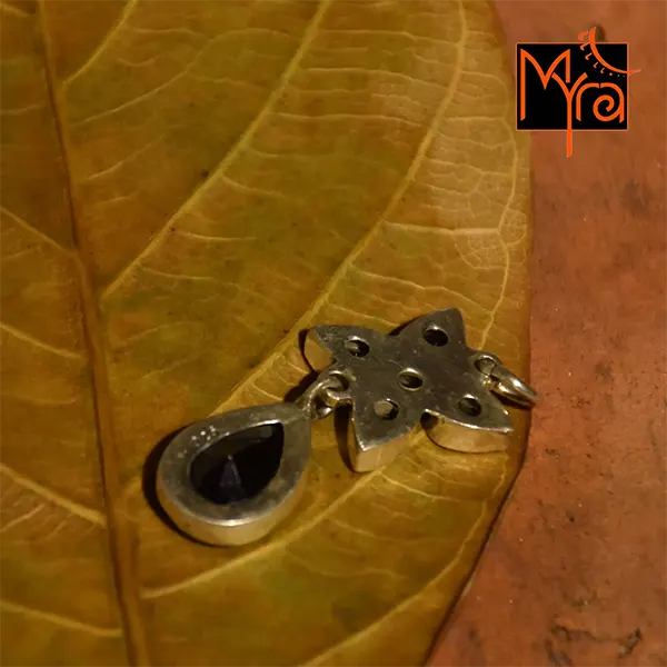 Buy blue iolite flower pattern silver pendant online India MYRA