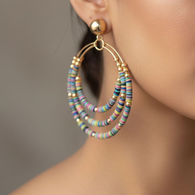Triple Layered Beaded Hoops : Multicolor