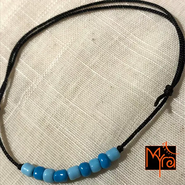 Black String Anklet with Beads : Light Blue, Deep Blue