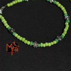 Glass Beaded Anklet with Rose Charms : Green