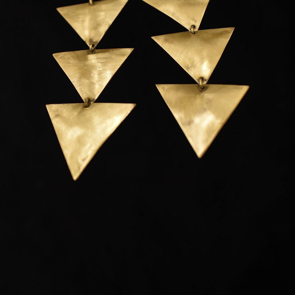 Traya - Three Layered Triangle Brass Earrings