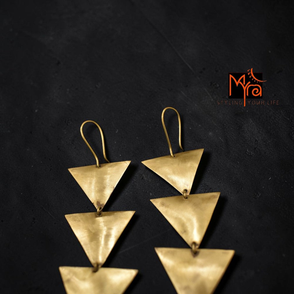 Traya - Three Layered Triangle Brass Earrings