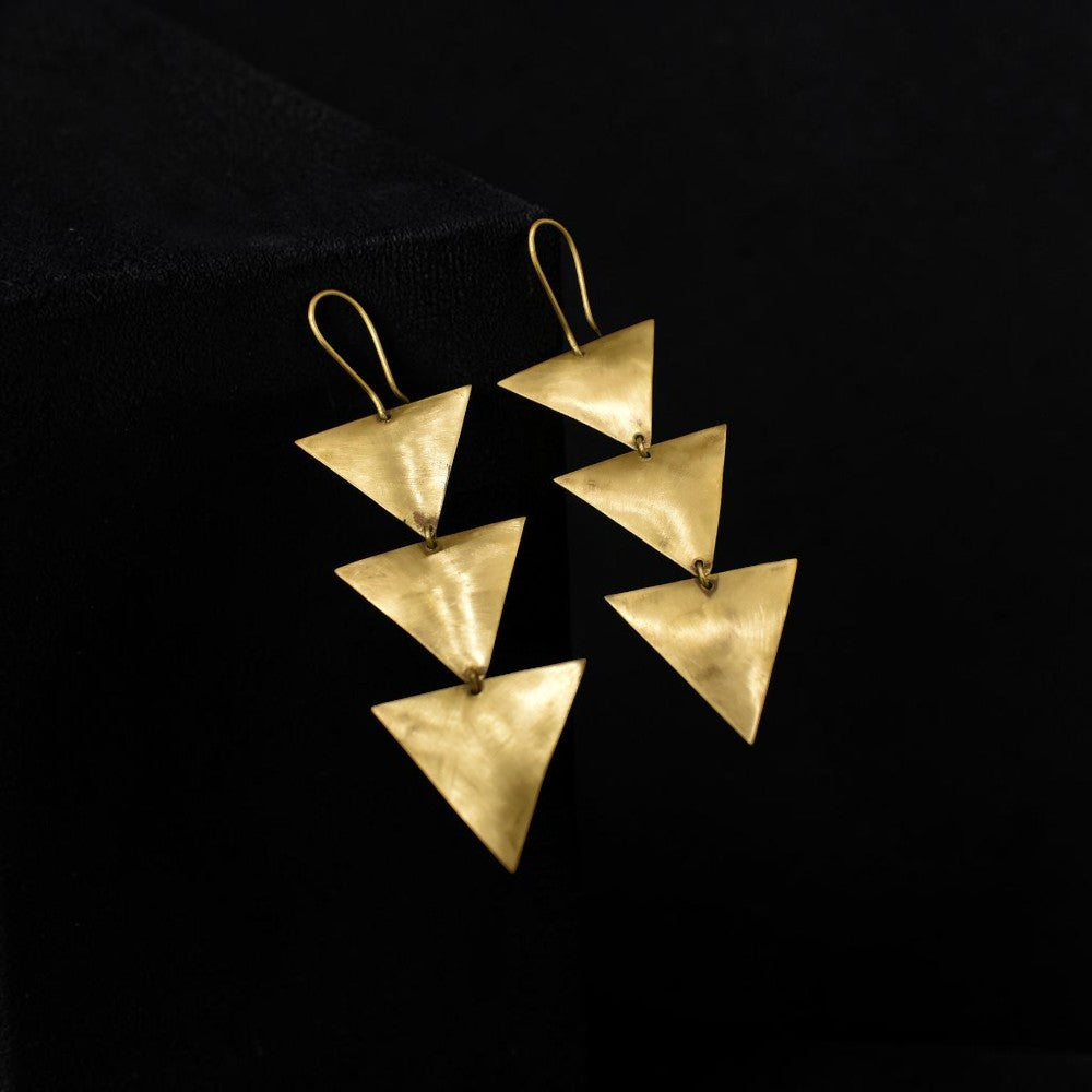 Traya - Three Layered Triangle Brass Earrings