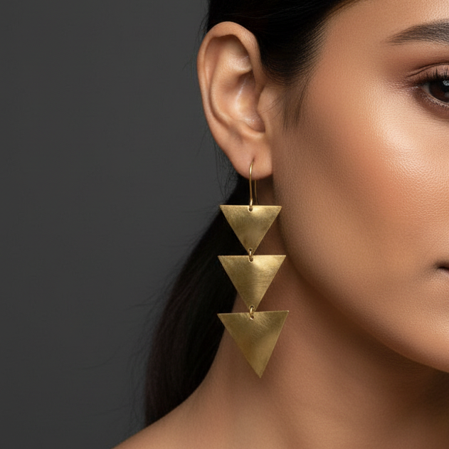 Traya - Three Layered Triangle Brass Earrings