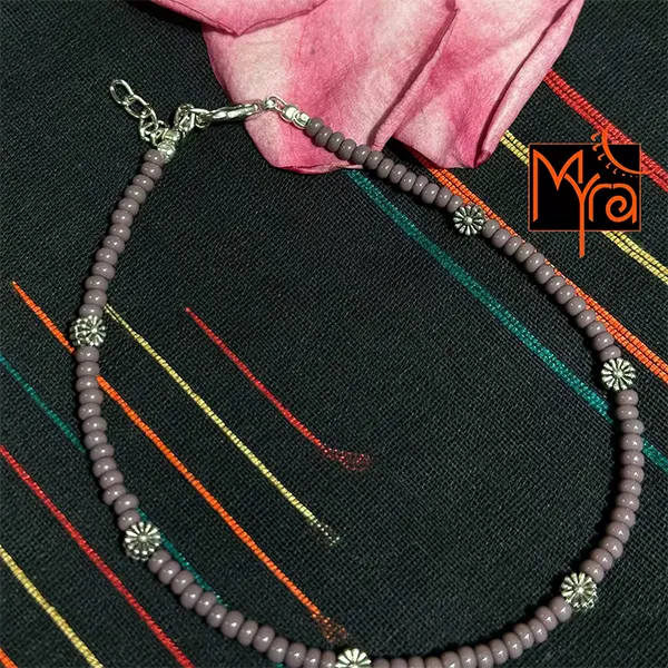 Glass Beaded Dandelion Charm Anklet : Dull Mauve