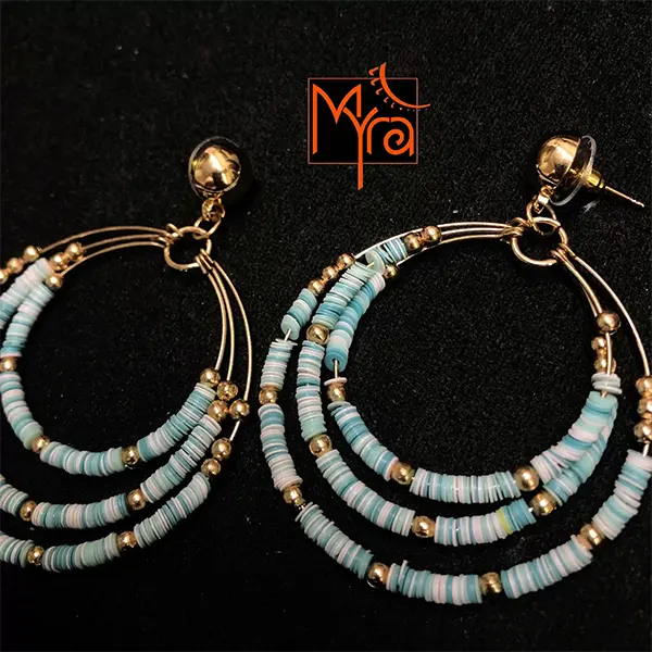 Triple Layered Beaded Hoops : Light Blue