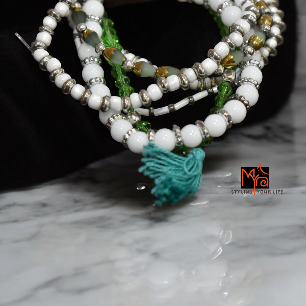 White & Green Bead Bunch Bracelet