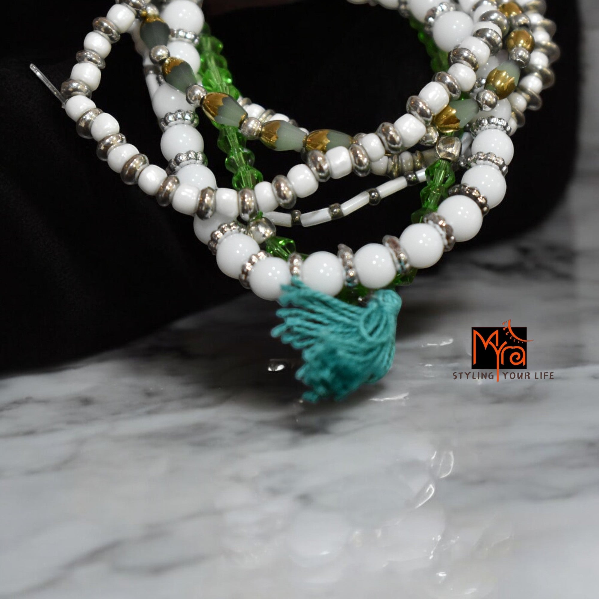 White & Green Bead Bunch Bracelet