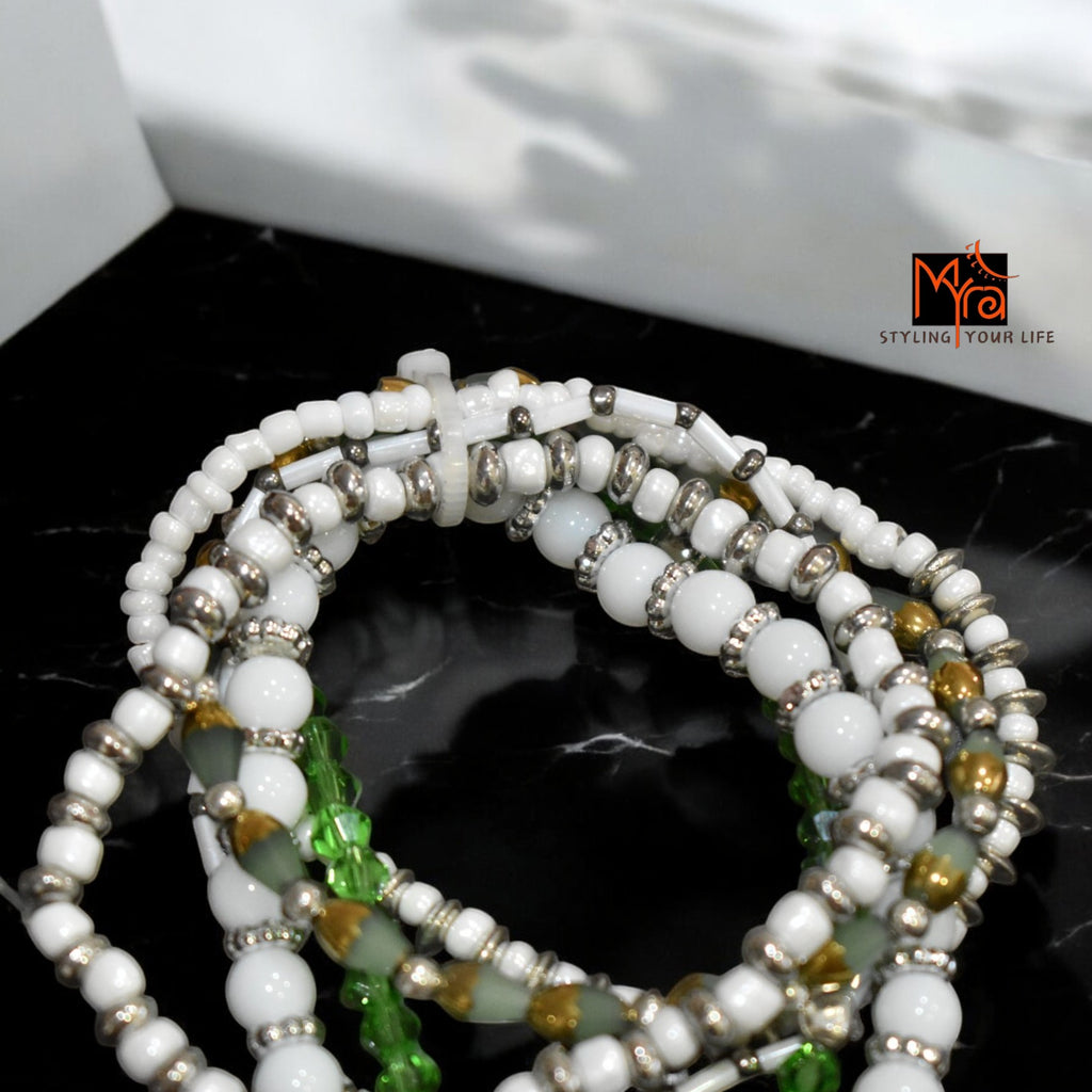 White & Green Bead Bunch Bracelet