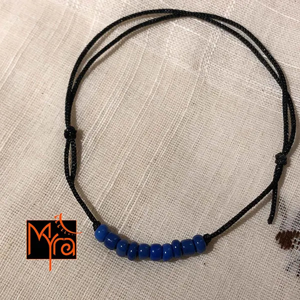 Black String Anklet with Beads : Navy Blue