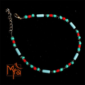 Pipe and Round Beaded Anklet : Turquoise, Red