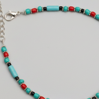 Pipe and Round Beaded Anklet : Turquoise, Red
