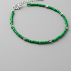 Glass Beaded Anklet with Dandelion Charms : Green