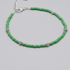 Glass Beaded Anklet with Dandelion Charms : Green
