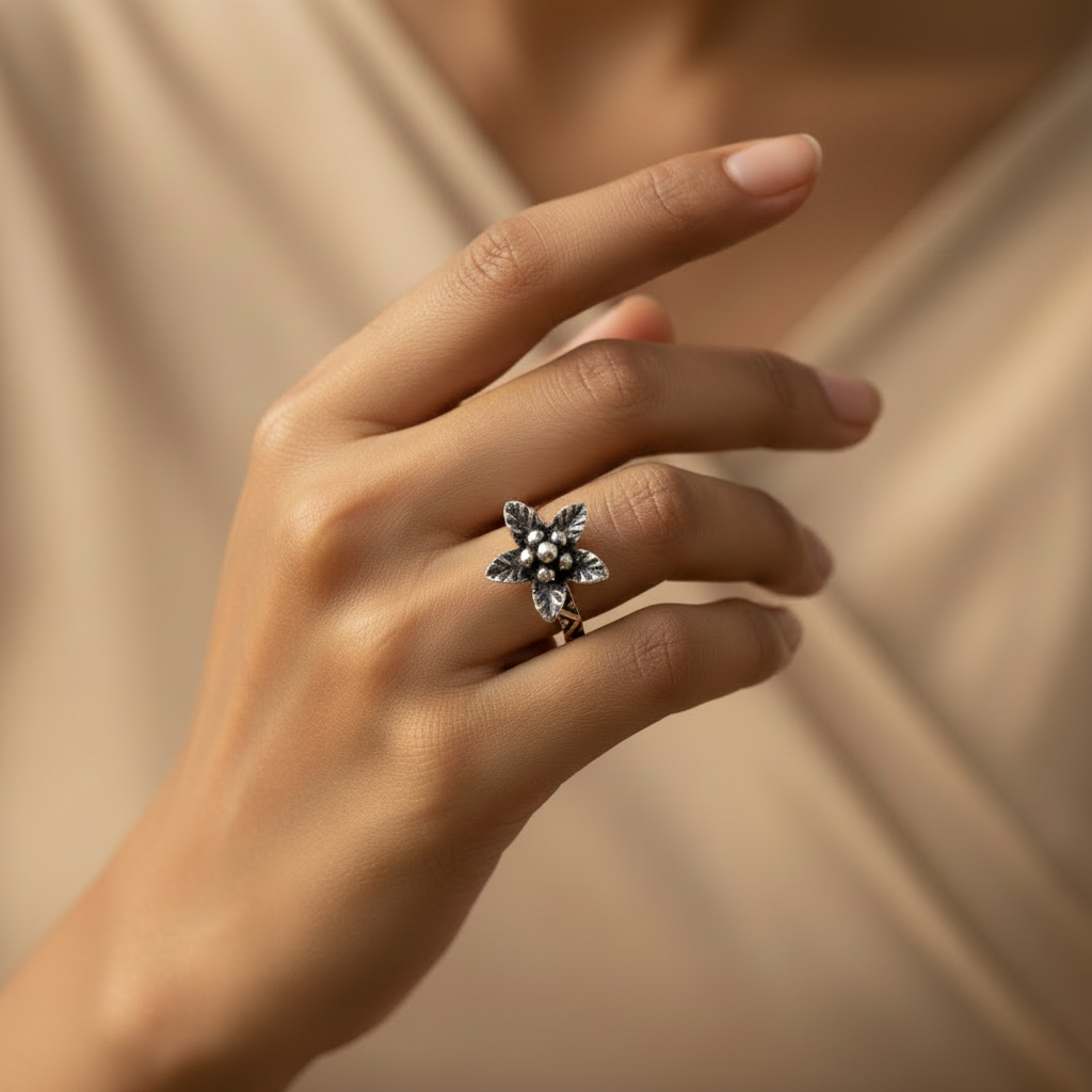 Flower Shaped Oxidised Ring