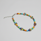 Handcrafted Multicolour Glass Beaded Anklet with Butterfly Charms