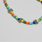 Handcrafted Multicolour Glass Beaded Anklet with Butterfly Charms