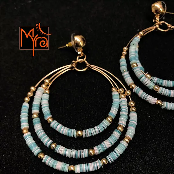 Triple Layered Beaded Hoops : Light Blue