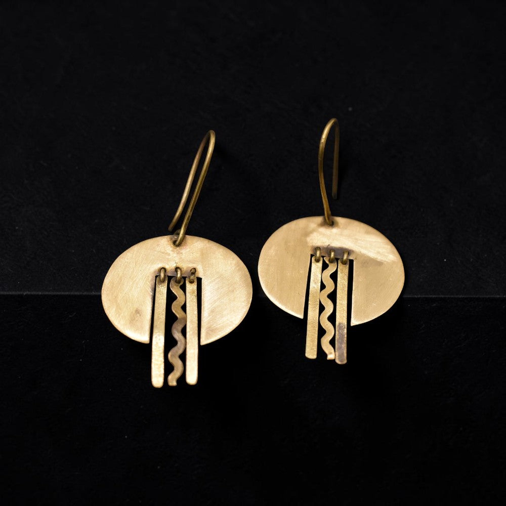 Dhaara - Round and Waterfall Brass Earrings
