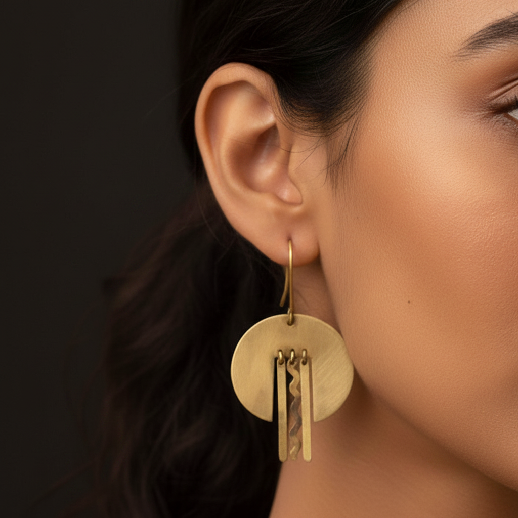 Dhaara - Round and Waterfall Brass Earrings