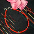 Glass Beaded Dandelion Charm Anklet : Tomato Red