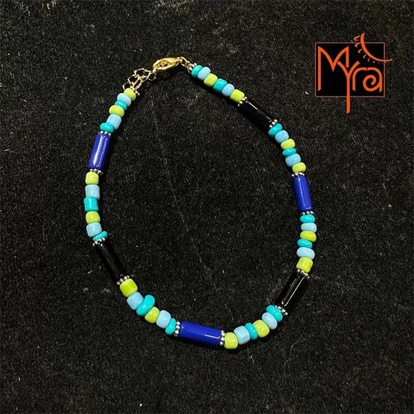 Pipe & Bead Anklet : Navy Blue, Black, Green