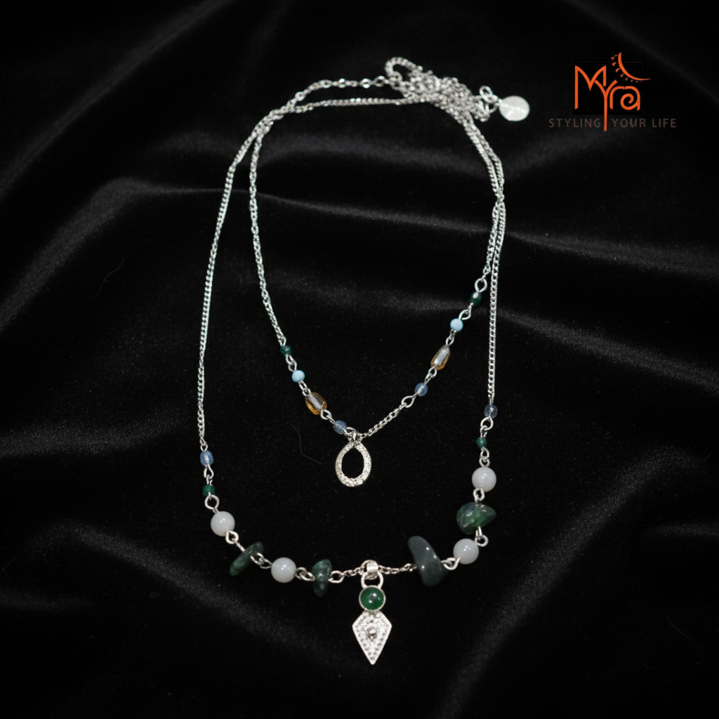 Silver Bead Chain Necklace – German Silver Layered Necklace