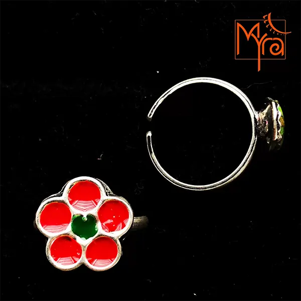 Red Flower Enamel Ring