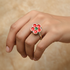 Red Flower Enamel Ring