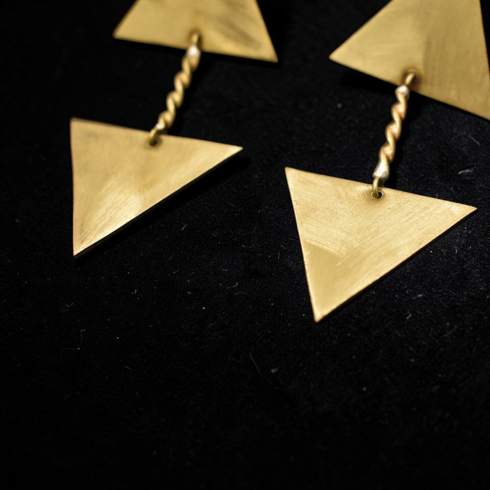 Dvaya - Double Layer Triangle Brass Earrings