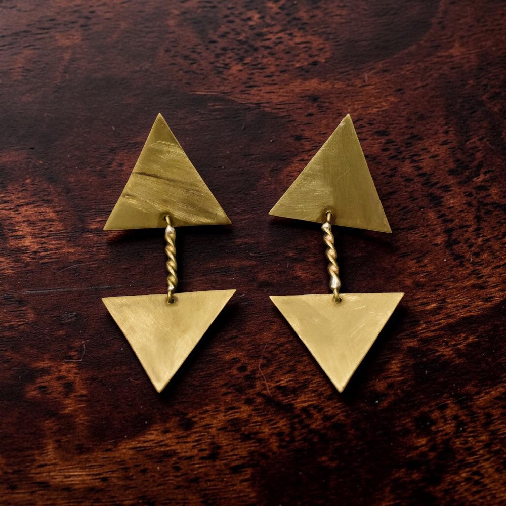Dvaya - Double Layer Triangle Brass Earrings