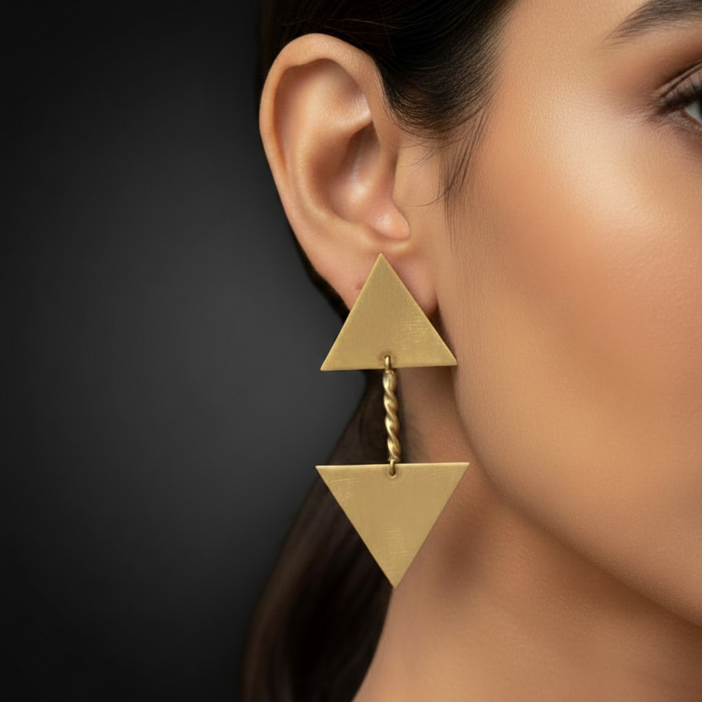 Dvaya - Double Layer Triangle Brass Earrings