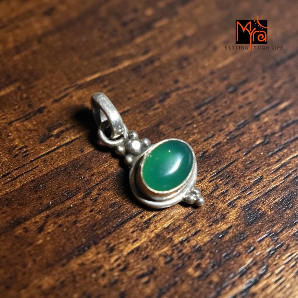 Buy green onyx pure silver pendant India MYRA