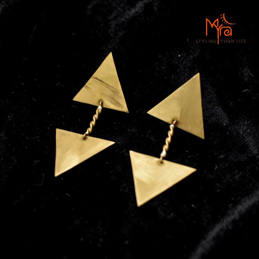 Dvaya - Double Layer Triangle Brass Earrings