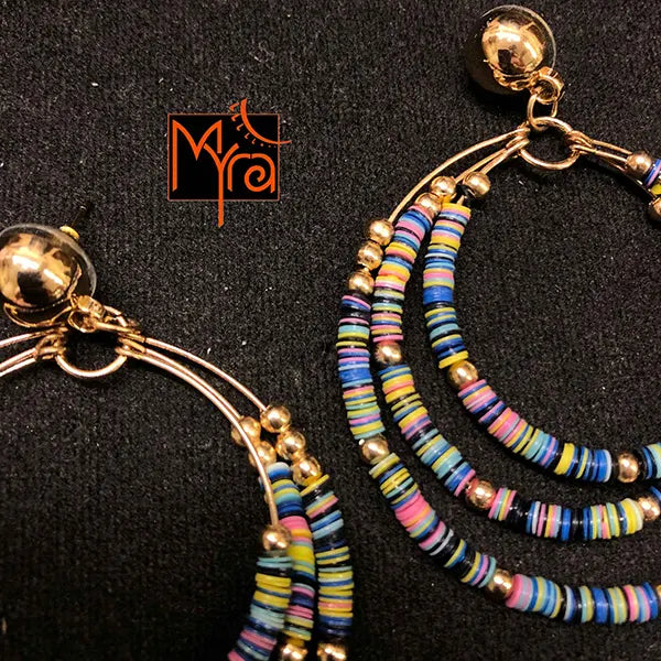 Triple Layered Beaded Hoops : Multicolor