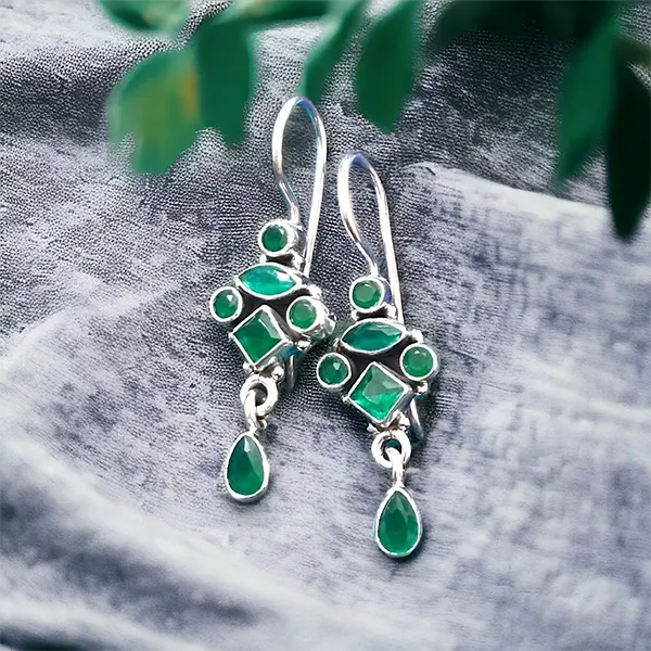 Pure Silver Green Onyx Ornamental Drop