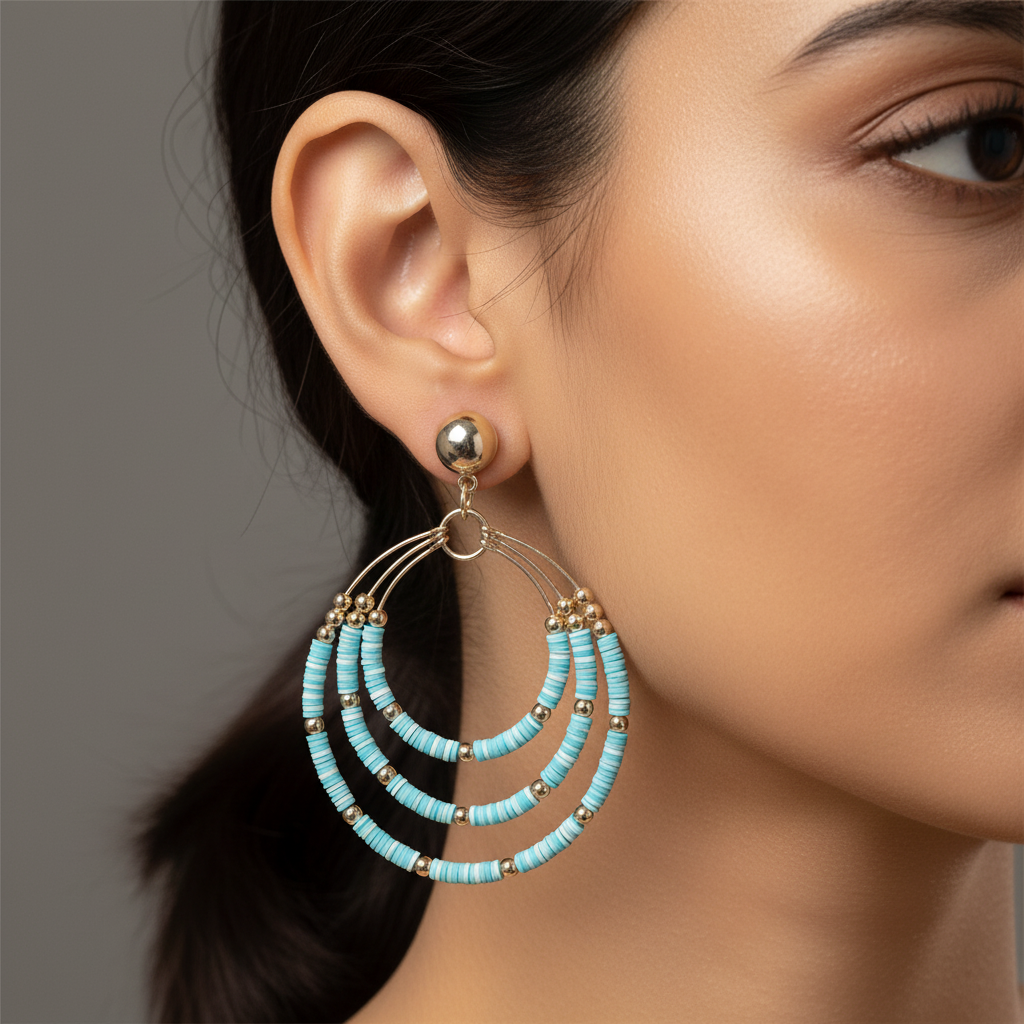 Triple Hoops with Blue Beads