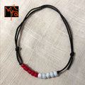 Black String Anklet with Beads : Red, White