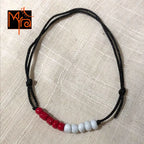 Black String Anklet with Beads : Red, White