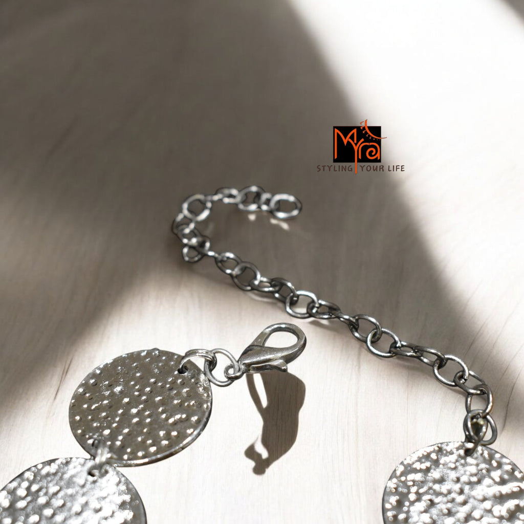 Silver Coin-Patterned Beaten Bracelet