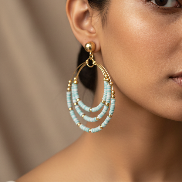 Triple Layered Beaded Hoops : Light Blue