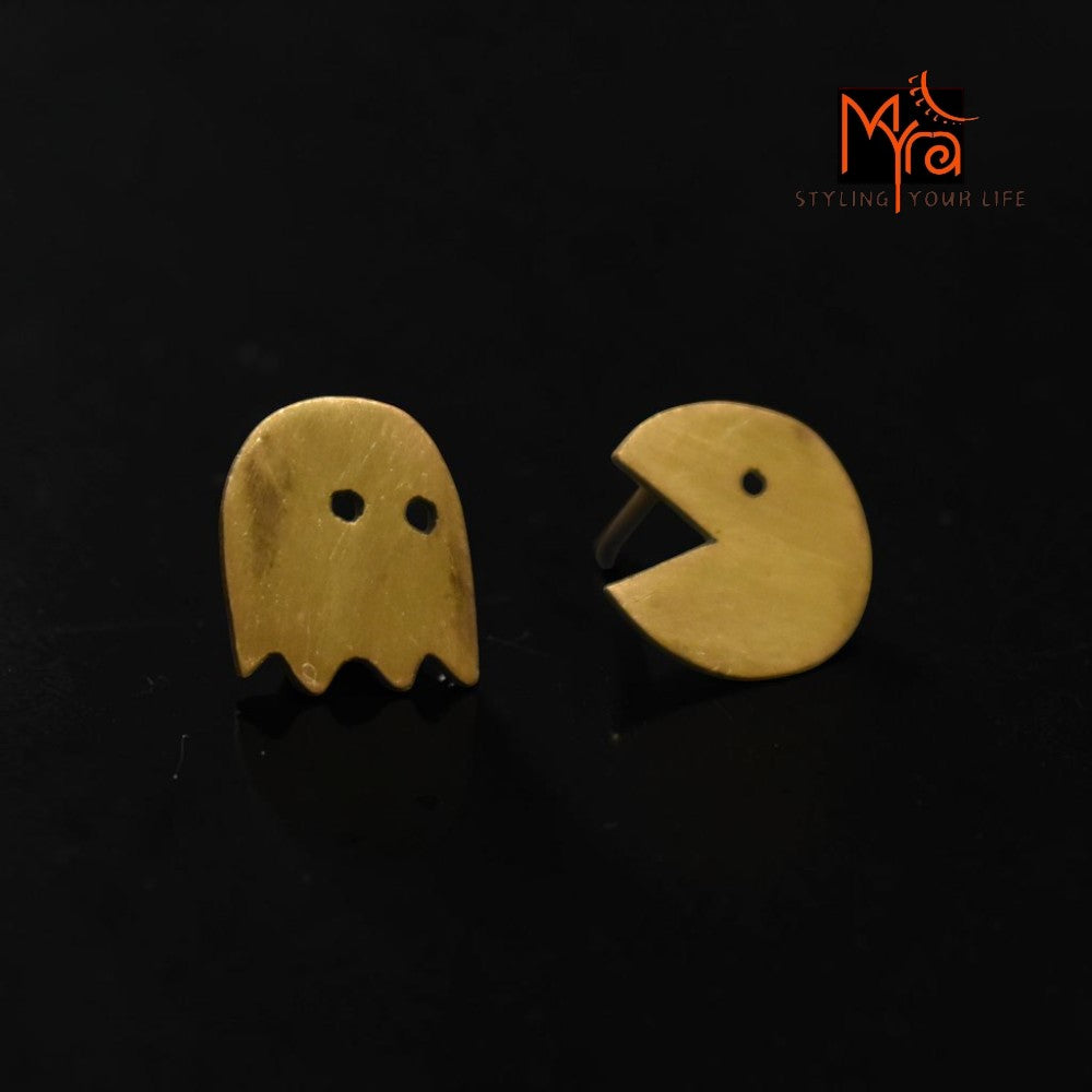 Khel - Pacman Brass Ear Studs