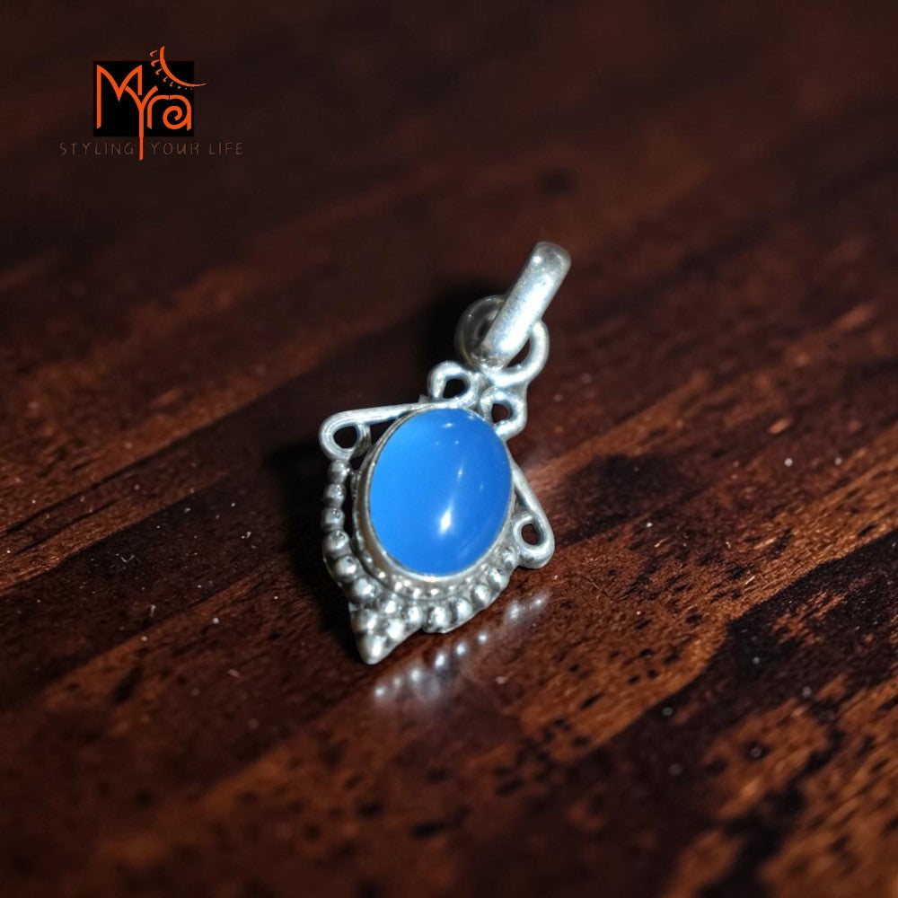 Handcrafted chalcedony silver pendant online India MYRA