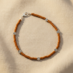 Glass Beaded Dandelion Charm Anklet : Brown