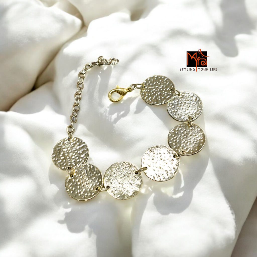 Golden Coin-Patterned Beaten Bracelet