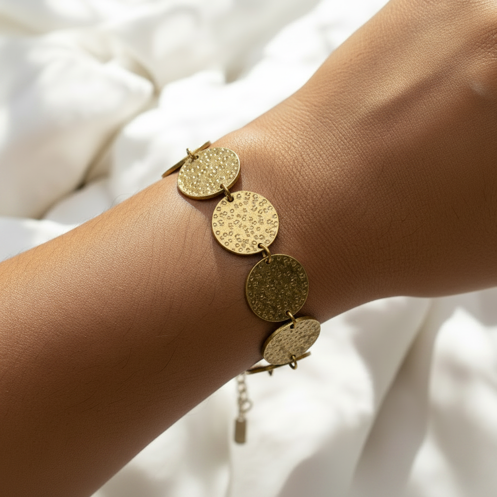 Golden Coin-Patterned Beaten Bracelet
