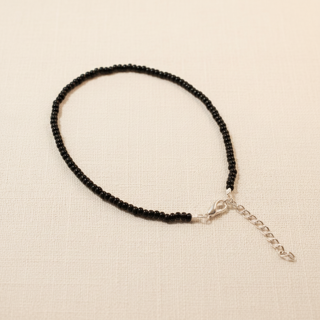 Plain Beaded Anklet : Black
