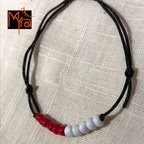 Black String Anklet with Beads : Red, White